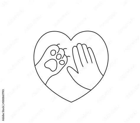 Vector Isolated Human Hand And Cat Paw Give Me A Five Inside Heart