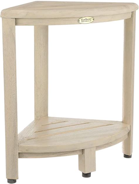 Coastal Vogue Oasis Tier Teak Corner Shower Bench Driftwood Ed