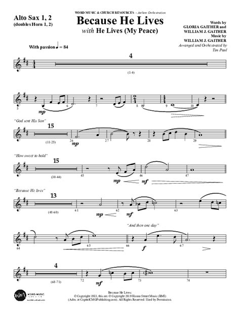 Because He Lives With He Lives My Peace Choral Anthem Satb Alto Sax Sheet Music Pdf Word