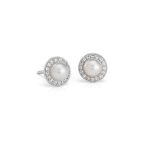 Vintage Inspired Freshwater Cultured Pearl And White Topaz Halo Earrings In Sterling Silver