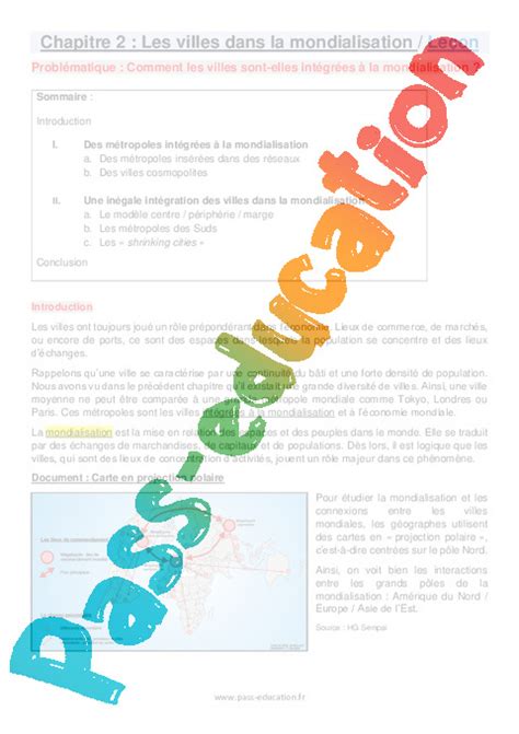 Les Villes Dans La Mondialisation Me Cours Pdf Imprimer