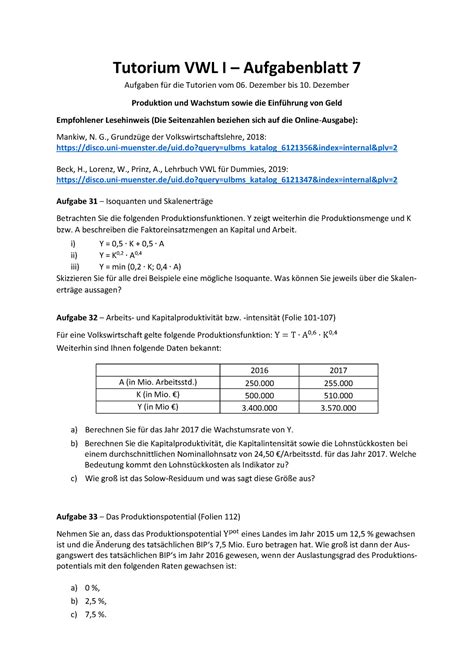 Aufgabenblatt 7 WS2122 Tutorium VWL I Aufgabenblatt 7 Aufgaben für