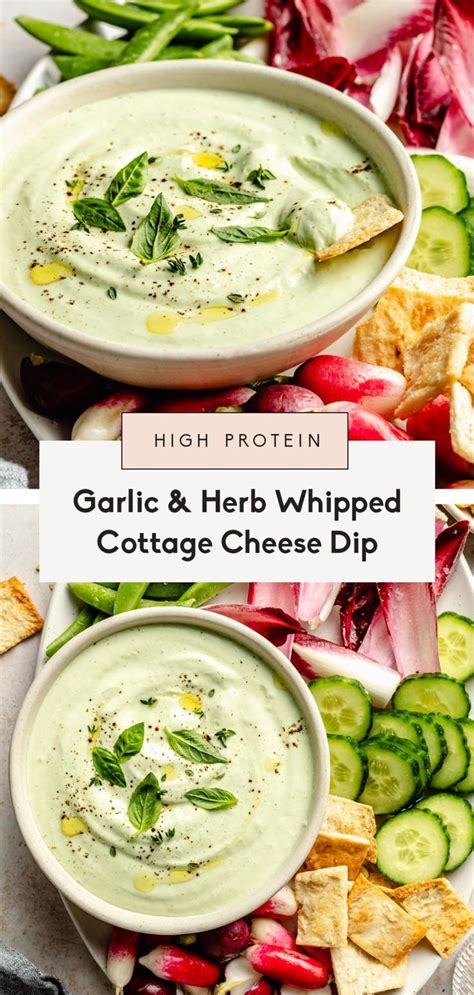 Garlic And Herb Whipped Cottage Cheese Dip On A Platter With Cucumbers