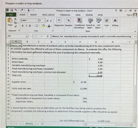 Solved Prepare A Make Or Buy Analysis Alanco Ind Chegg