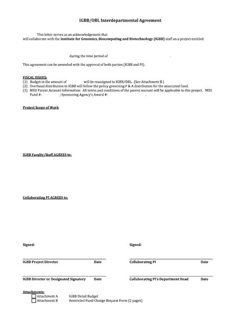 Fillable Online Interdepartmental Agreement Form Institute For