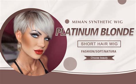 Amazon MIMAN Short Platinum Blonde Pixie Cut Wig Fluffy Short Hair Wigs With Bangs Dark