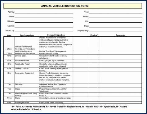 Pre Trip Inspection Form Template