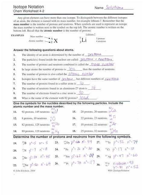 Practice Isotope Calculations Answer Key Practice Isotope