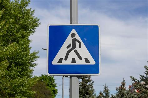 Premium Photo Blue And White Pedestrian Crossing Sign