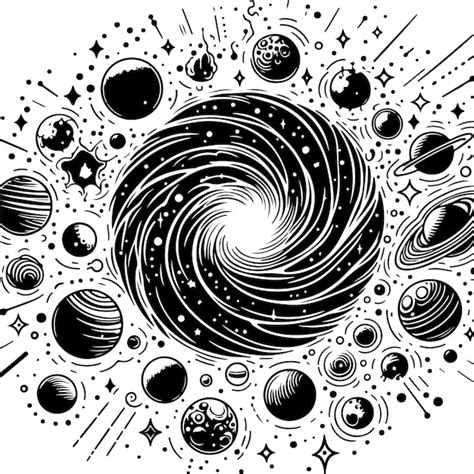 Premium Vector Galaxy Stars And Planets Vector Black Outline Illustration