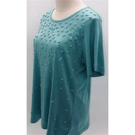 Quacker Factory Short Sleeve Sequin Detailed Shirt M Gem