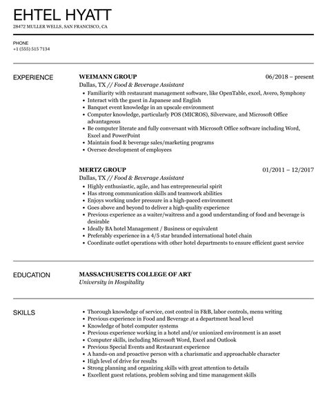 Food & Beverage Assistant Resume Samples | Velvet Jobs