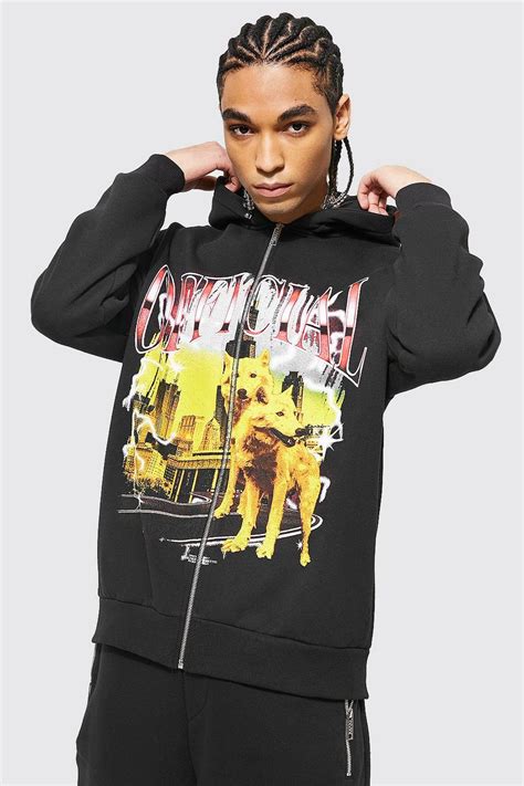 Oversized Official Graphic Zip Through Hoodie Boohoo