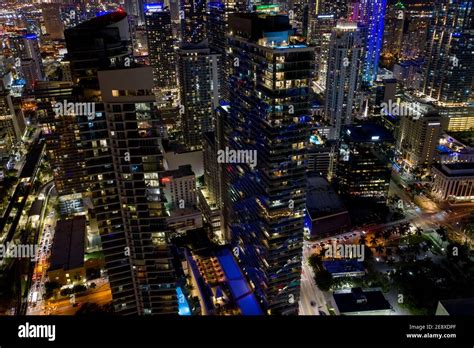 Aerial night photo Brickell Miami city lights Stock Photo - Alamy