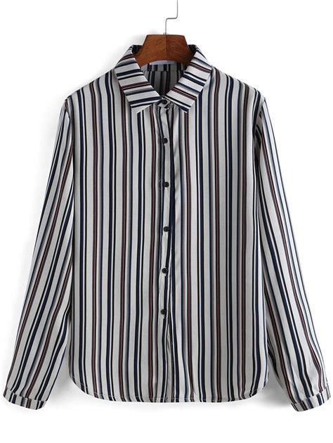 Colour Lapel Vertical Stripe Blouse Shein Sheinside