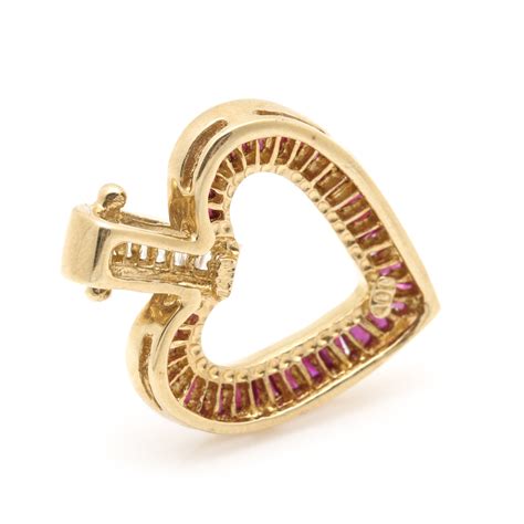 14k Yellow Gold Ruby And Diamond Heart Pendant Ebth