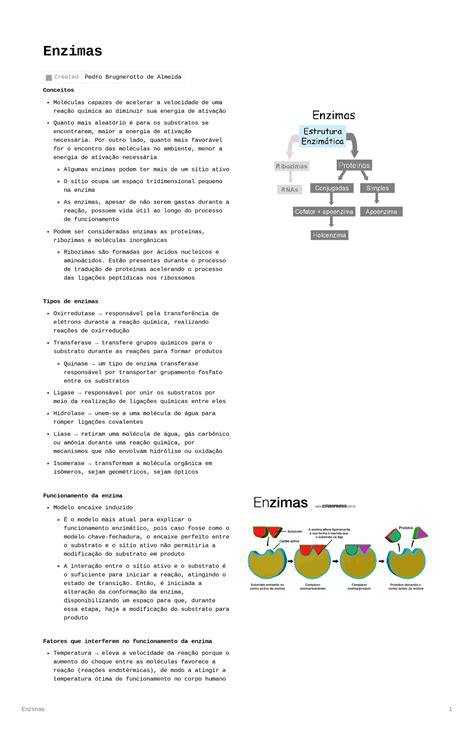 Bioquímica Enzimas Notas De Estudo Bioquímica Médica Docsity