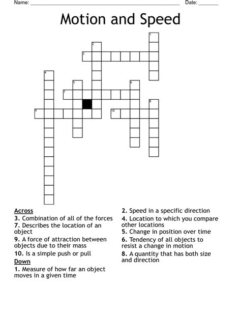 Motion And Speed Crossword Wordmint