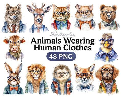 Animals Wearing Human Clothes Watercolor, Animals Wearing Human Clothes ...