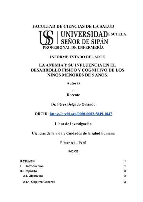 Monografia De Anemia Facultad De Ciencias De La Salud Escuela