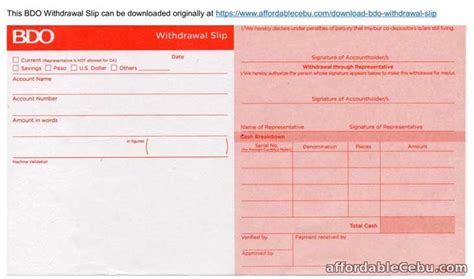 Download BDO Withdrawal Slip (Ready To Print) - Banking 30761