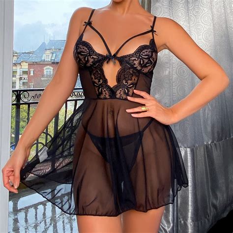 Munlar Strappy Women S Lingerie Floral Lace Sleepwear Sheer Cami Dress