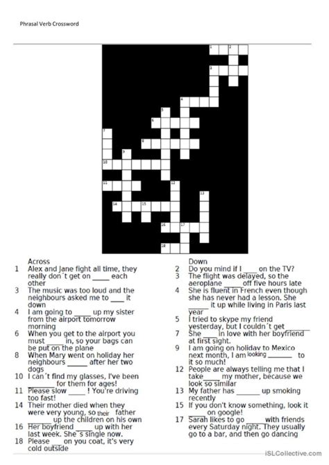 Phrasal Verb Crossword English ESL Worksheets Pdf Doc