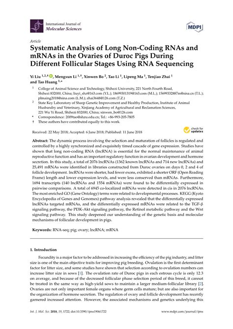 Systematic Analysis Of Long Non Coding Rnas And Mrnas In The Ovaries Of