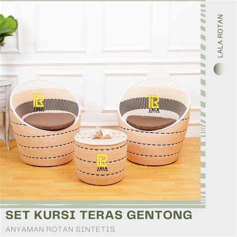 Jual KURSI TERAS GENTONG ROTAN GRATIS BANTAL DAN MEJA SET KURSI TERAS