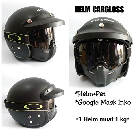 Jual Helm Cargloss Retro Hitam Doff Goggle Masker Helm Classic