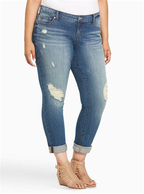 Torrid Boyfriend Jeans Medium Wash With Ripped Destruction Plus