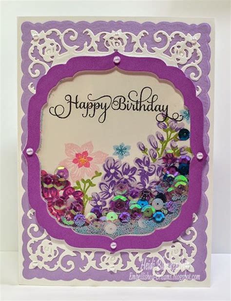 Lilac Bouquet Happy Birthday Shaker Card Justrite Papercraft New May