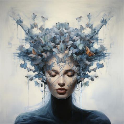 Premium Ai Image A Painting Of A Woman With Butterflies On Her Head