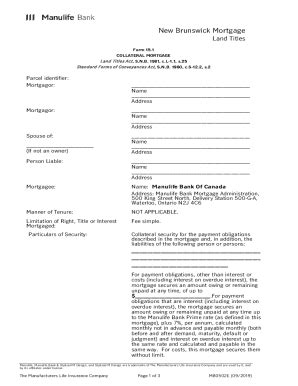 Fillable Online Form 15 1 COLLATERAL MORTGAGE Land Titles Act SNB Fax