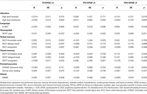 Frontiers Interactive Effects Of Apolipoprotein E ε4 And Triiodothyronine On Memory