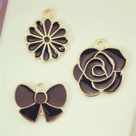 20pcslot Colorful Flowers Bow Pendant Candy Alloy Enamel Charm Diy