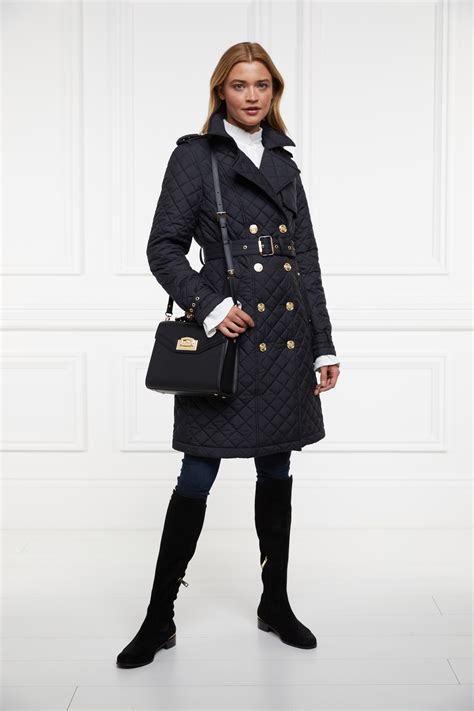 Enstone Quilted Trench Coat Black Gold Holland Cooper