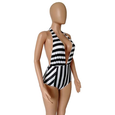 Deep V One Piece Stripped Swimsuit