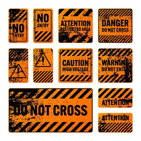 Orange Grunge Warning Signs with Diagonal Lines. Old Attention, Danger ...