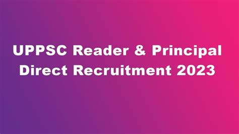 Uppsc Reader Principal Direct Recruitment Pre Apply