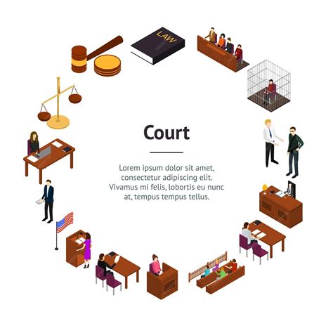 Premium Vector Court Session Law And Justice Concept Banner Card Circle 3d Isometric View