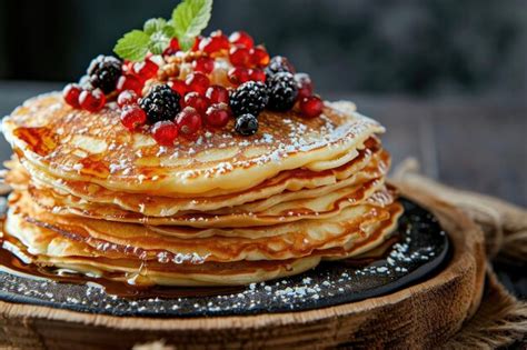 Premium Photo A Stack Of Blini Russian Pancakes Served With An