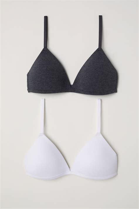 2 Pack Cotton Soft Cup Bras Dark Gray White Ladies Handm Us