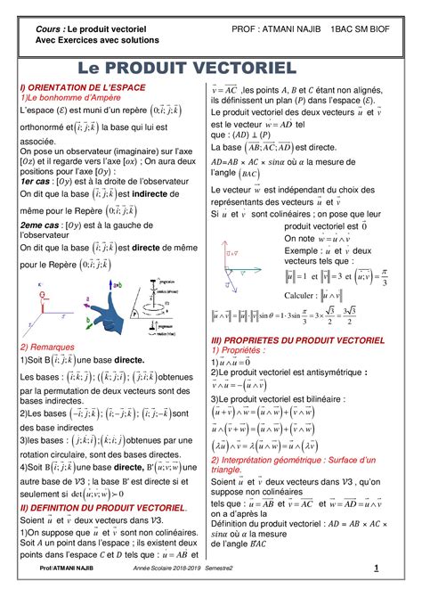 Le Produit Vectoriel Cours Et Exercices Corrigés Alloschool