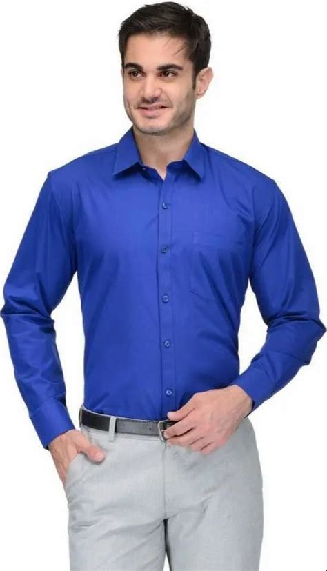 Plain Realone Men Poly Cotton Royal Blue Shirt Full Sleeves At Rs