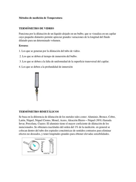 Metodos De Medición De Temperatura Pdf Resistencia Eléctrica Y