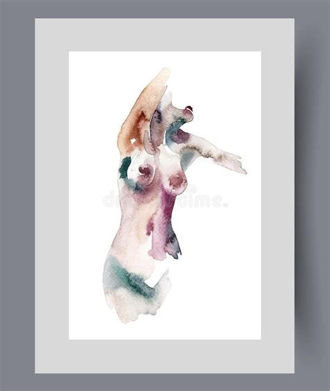 Body Of Naked Woman Demonstrating Slimness And Grace Of Naked Figure On Poster Watercolor