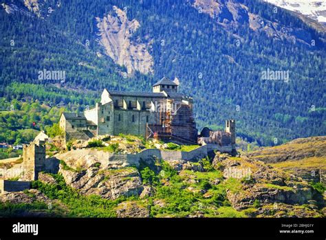 The Valère basilica, also called Valère castle-a fortified church ...