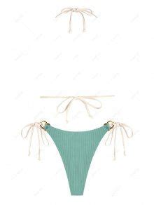ZAFUL Ribbed O Ring Contrast Strap String Bikini Swimwear In LIGHT