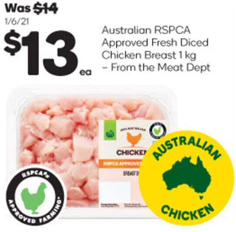 Australian Rspca Approved Fresh Diced Chicken Breast 1kg Offer At Woolworths